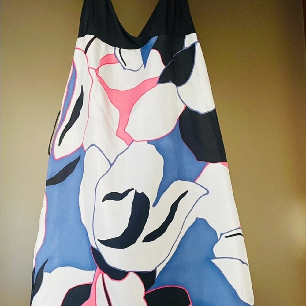 Patrizia Pepe,black pink silk halter dress.Abstract floral Georgia O keefe print